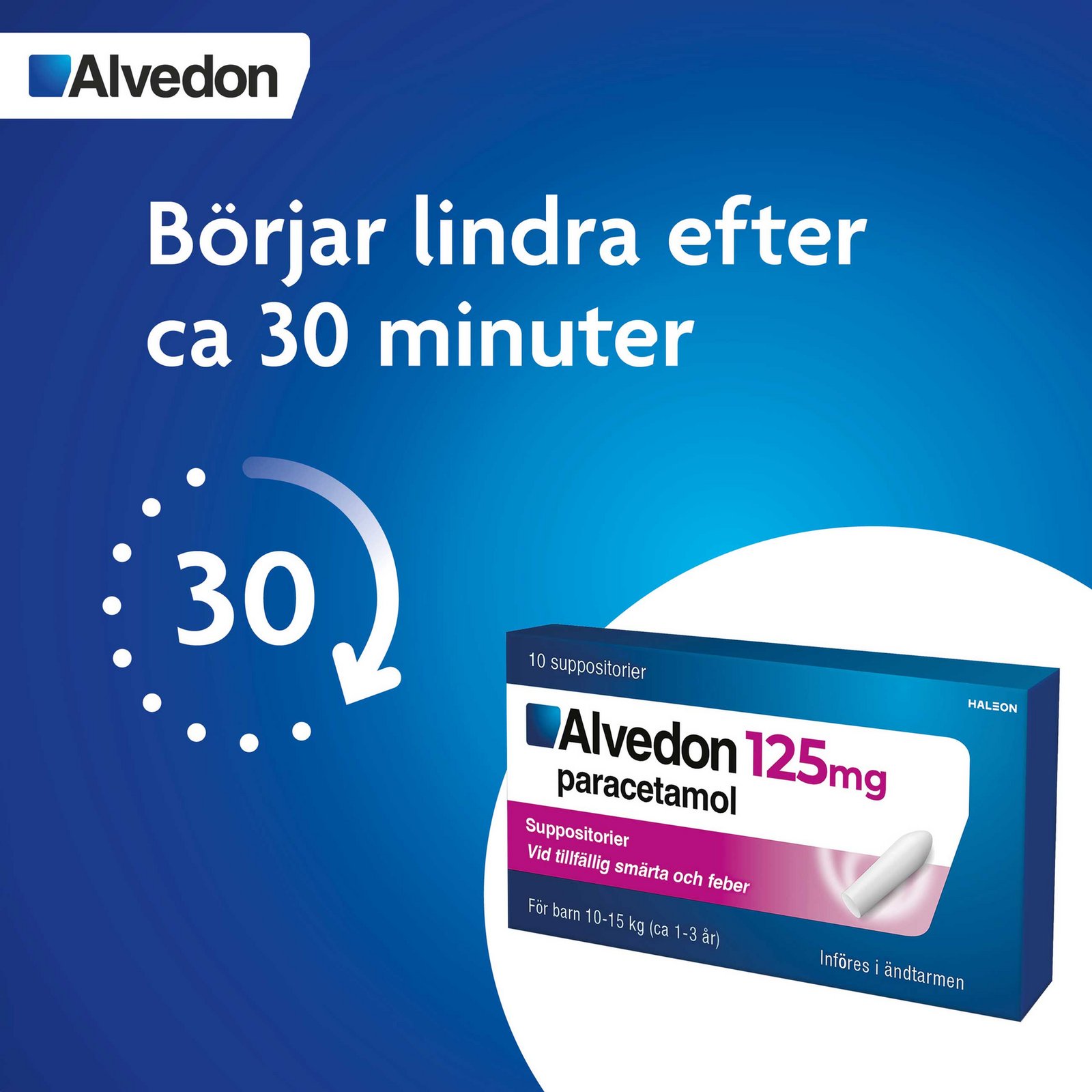 Alvedon Suppositorium 125mg paracetamol (för barn 10-15 kg) 10 st