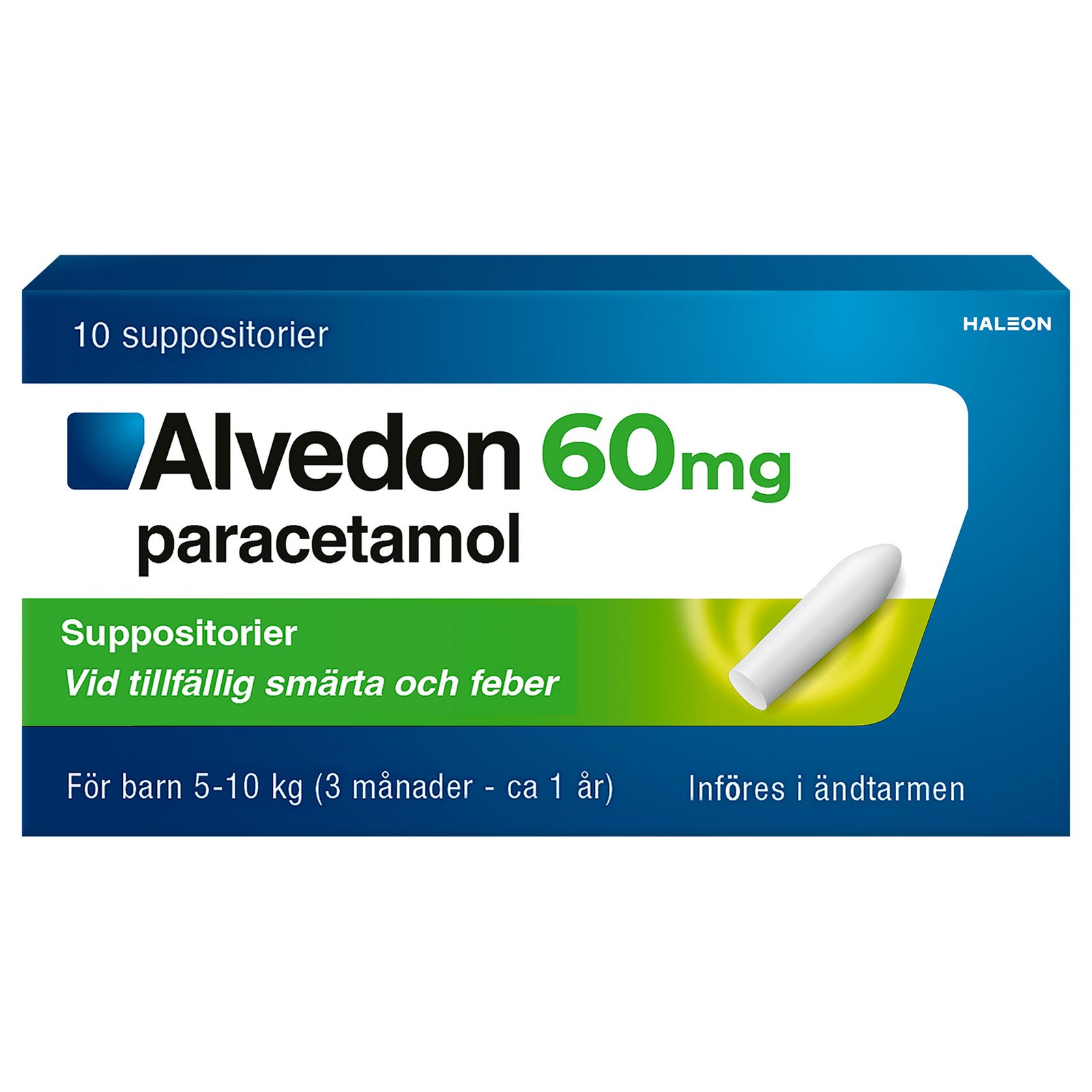 Alvedon Suppositorium 60mg paracetamol (för barn 5-10 kg) 10 st