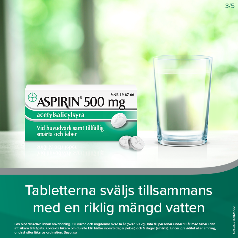 Aspirin 500 mg Acetylsalicylsyra 50 tabletter