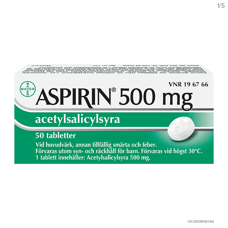 Aspirin 500 mg Acetylsalicylsyra 50 tabletter