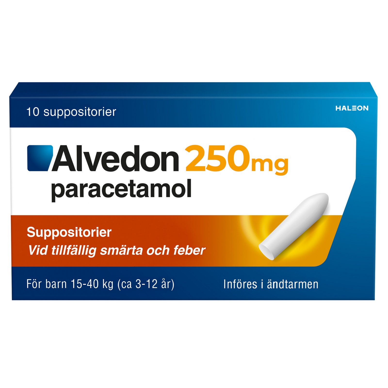 Alvedon Suppositorium 250mg paracetamol (för barn 15-40kg) 10 st