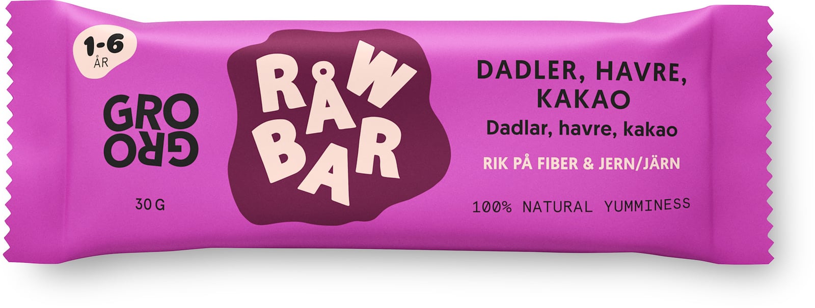 GroGro Råwbar Dadlar, Havre & Kakao 30g