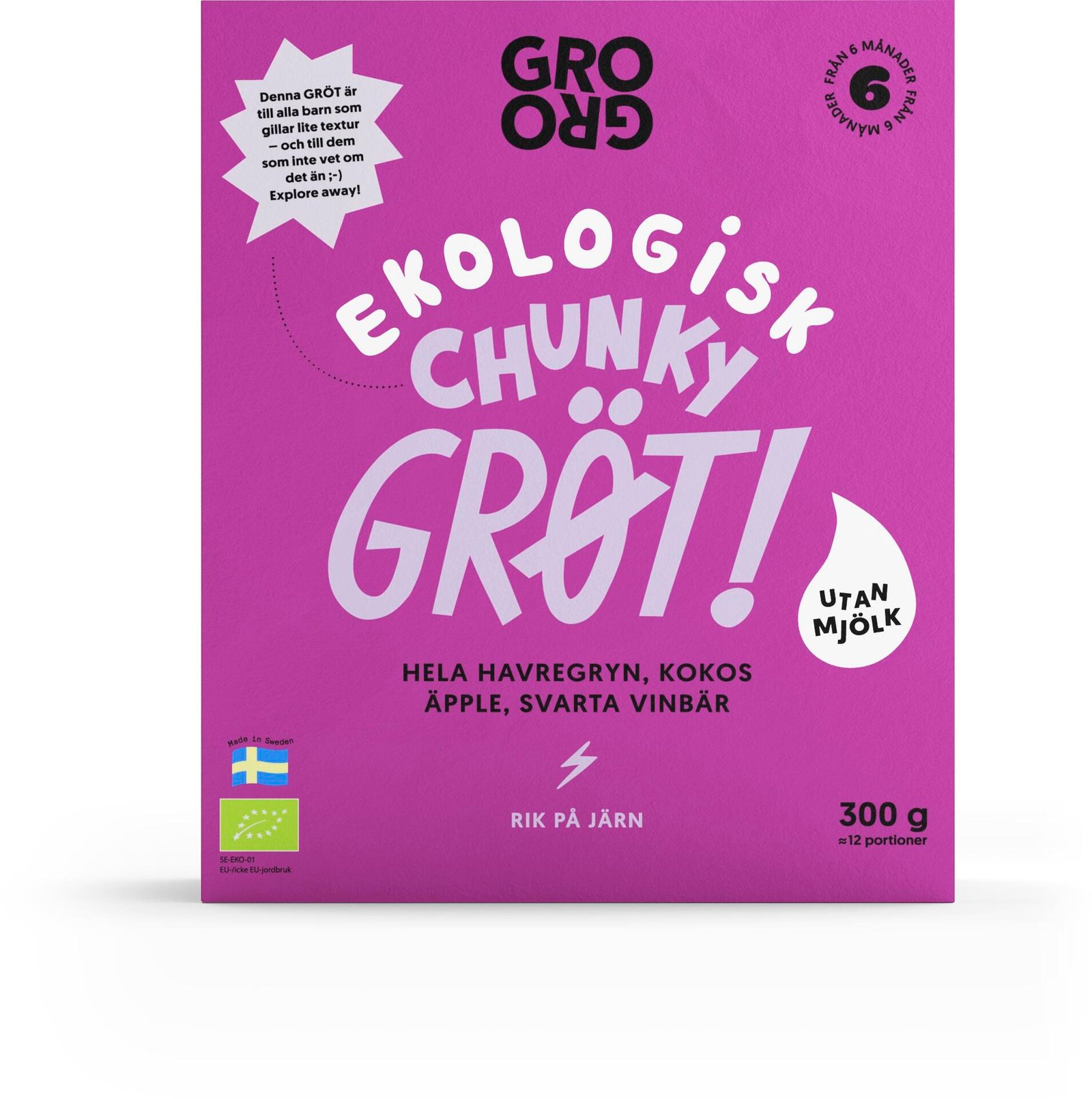 GroGro Chunky Pulvergröt Äpple & Svarta vinbär 300g