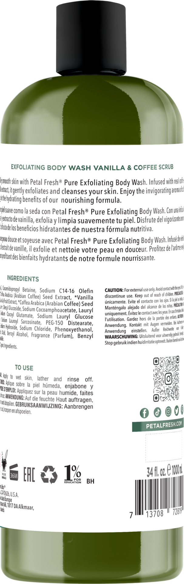 Petal Fresh Pure Vanilla & Coffee Scrub Exfoliating Body Wash 1000 ml