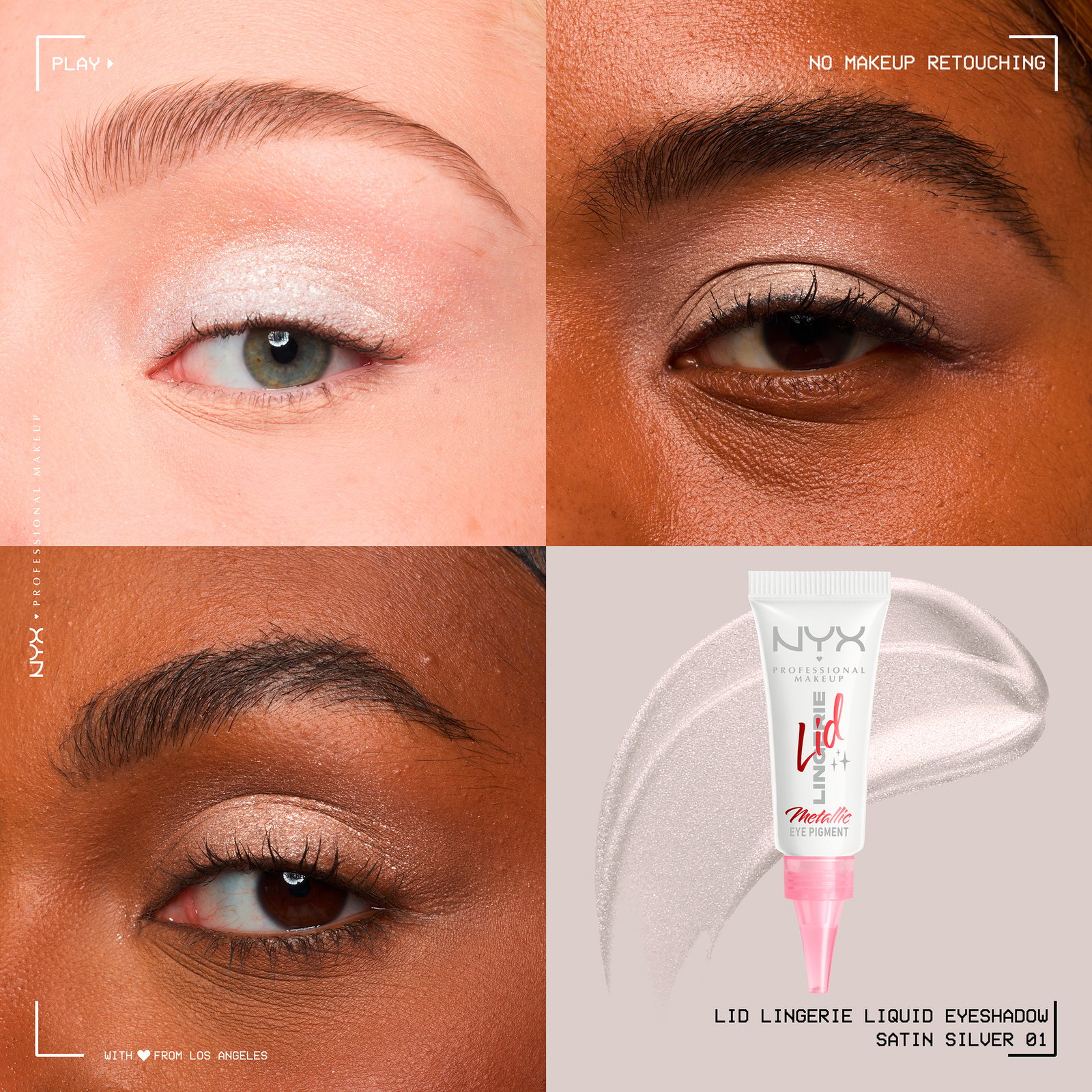 NYX Professional Makeup Lid Lingerie flytande ögonskugga 01 Satin Silver 6 ml