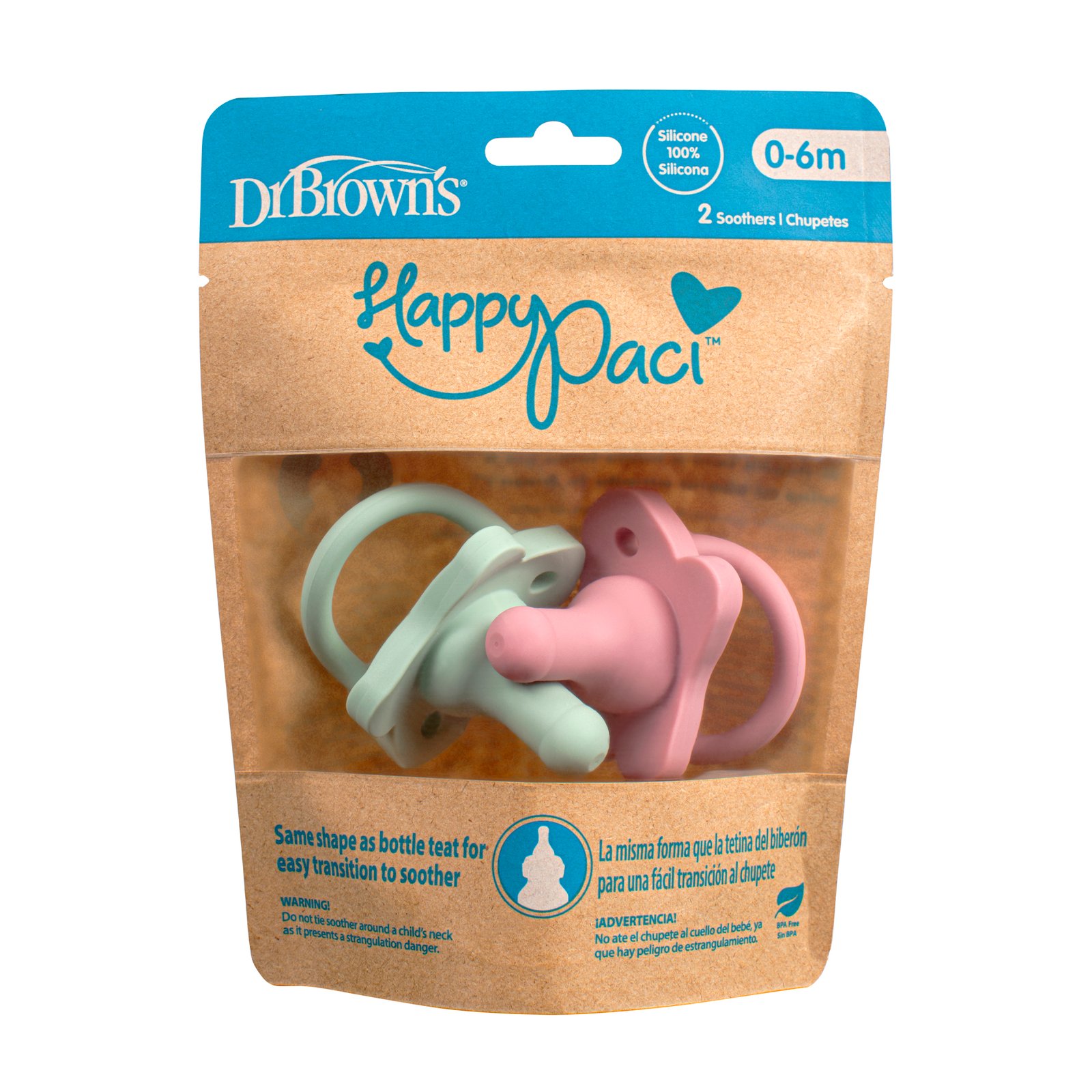 Dr.Brown HappyPaci SiliconeSoother 0-6m Pink/Green 2st