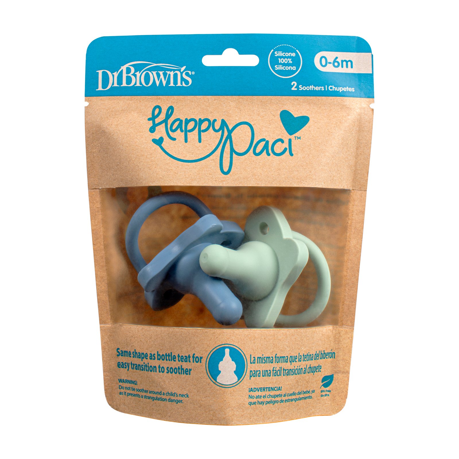 Dr.Brown HappyPaci SiliconeSoother 0-6m Blue/Green 2st