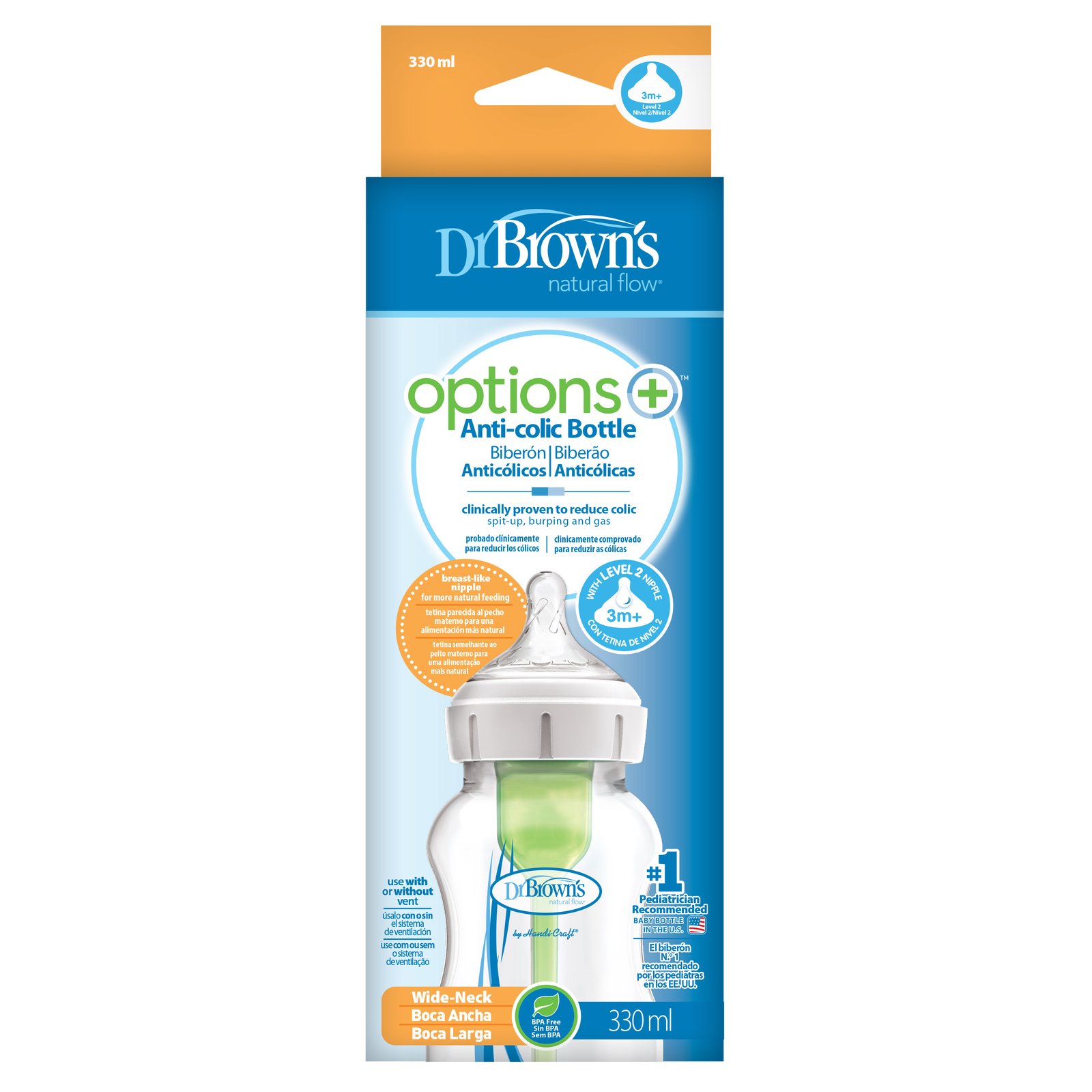 Dr.Brown WN Balloon Opt+Bottle 330ml Nipple Level 2