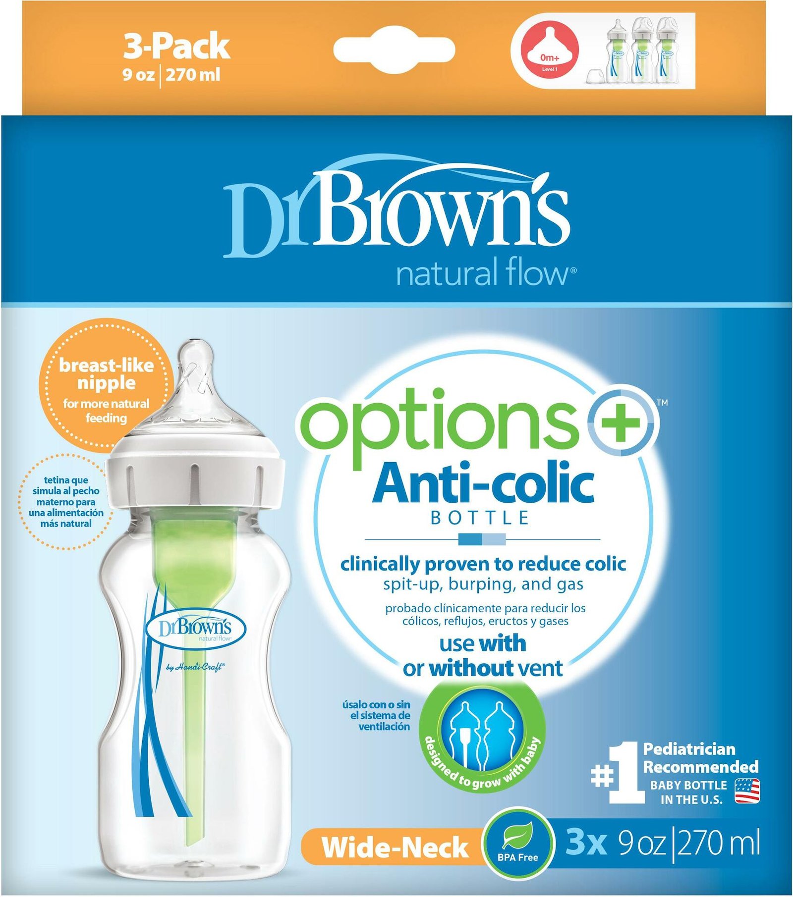 Dr.Brown Wide-Neck Options+ Nappflaska 270 ml x 3 st