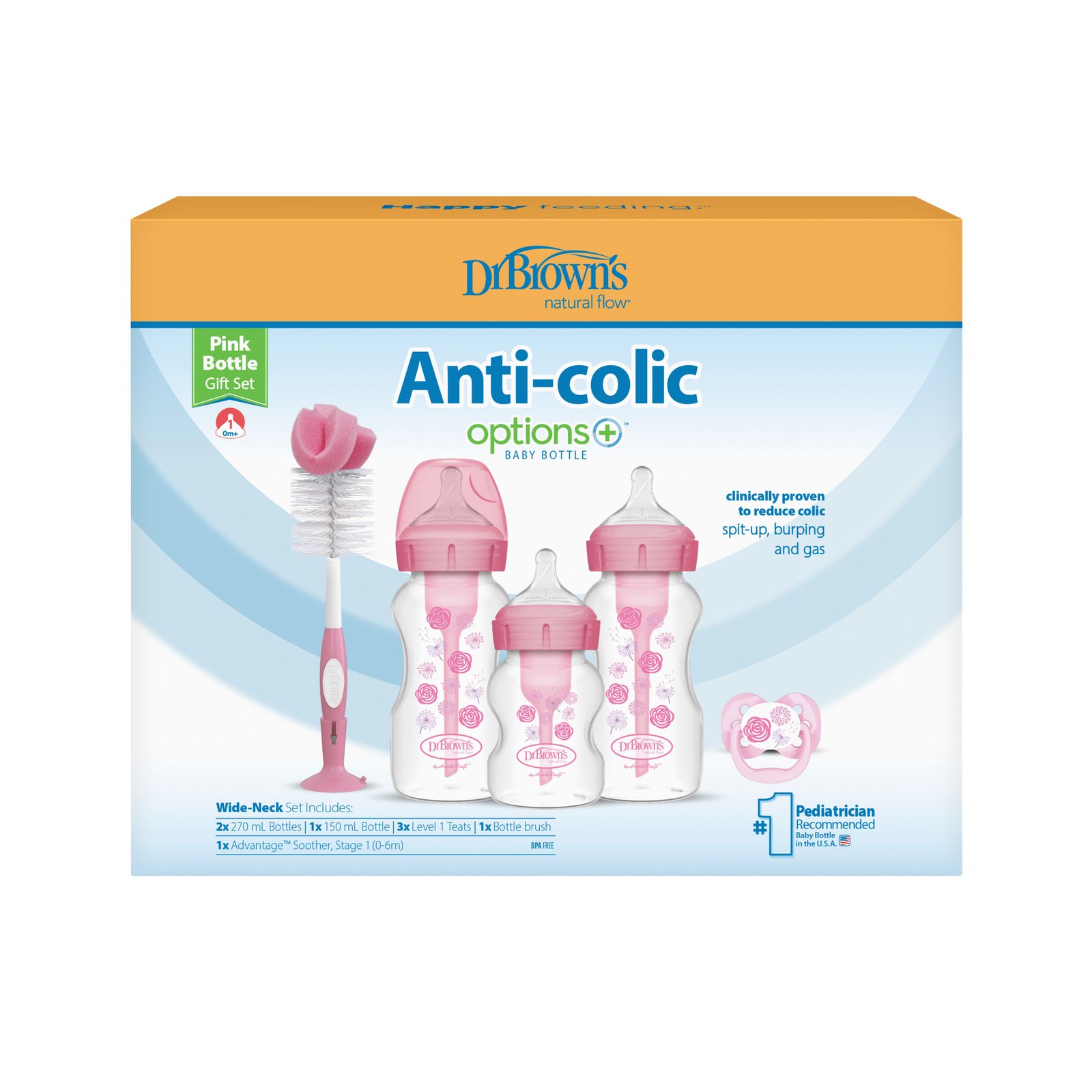 Dr Brown's WideNeck Options+ Pink Gift Set 3 st