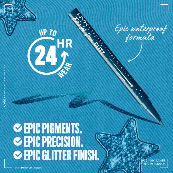 NYX Professional Makeup Epic Ink Liner Glitz Vattenfast Eyelinerpenna 05 Denim Dazzle 1 ml