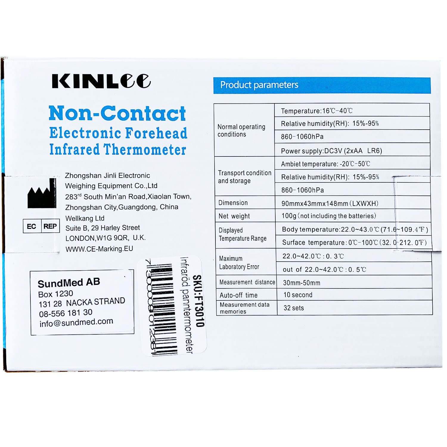 KINLee FT3010 Elektronisk Infraröd Panntermometer