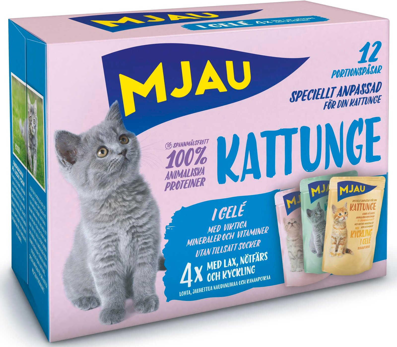 Mjau Pouch Multipack Kattunge Lax Nöt Kyckling 12 st 85 g