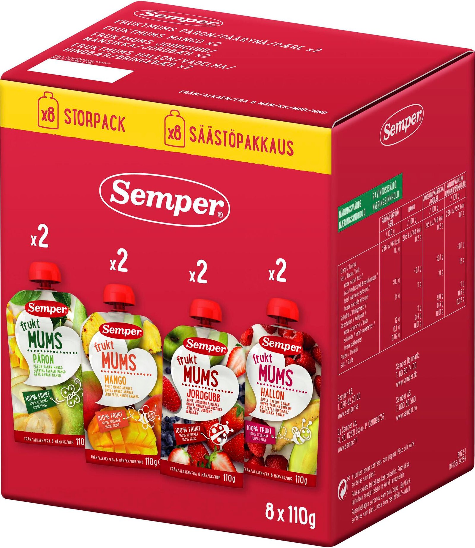 Semper Fruktmums Mix 6 månader 8 st