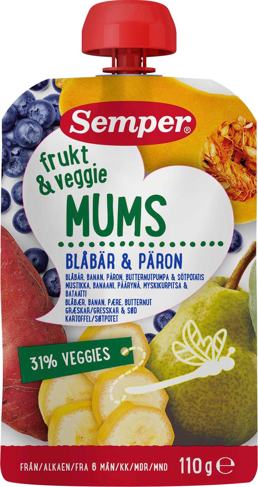 Semper Veggie Mums Blåbär & Päron 110g