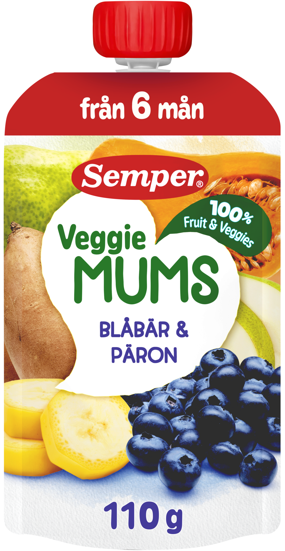Semper Veggiemums Klämmis Blåbär & Päron från 6 månader 110 g