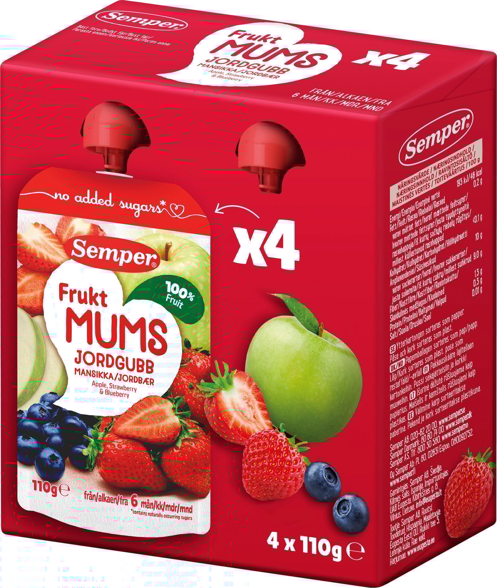 Semper Fruktmums Jordgubb 6 månader 4-pack