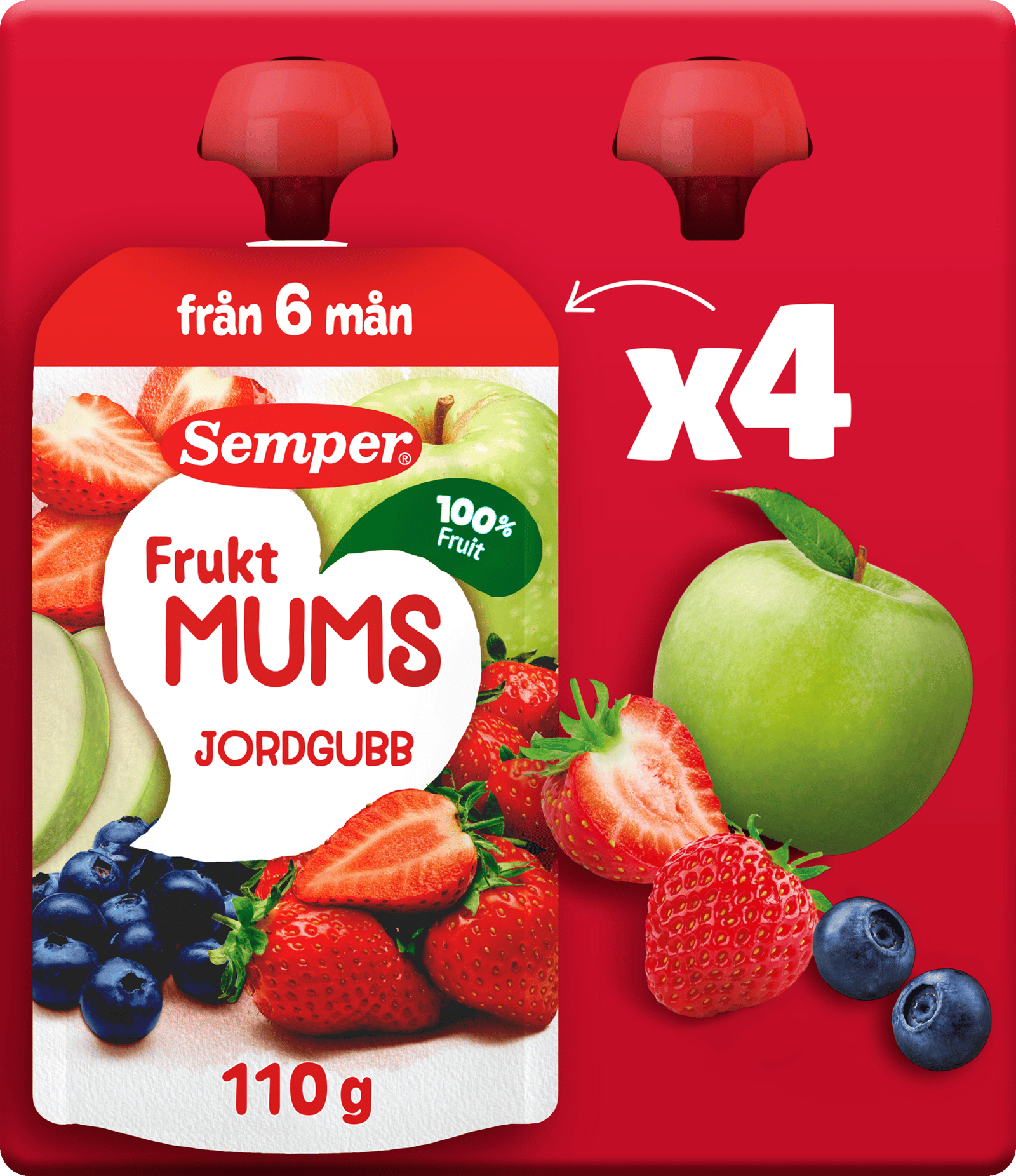 Semper Fruktmums Jordgubb 6 månader 4-pack