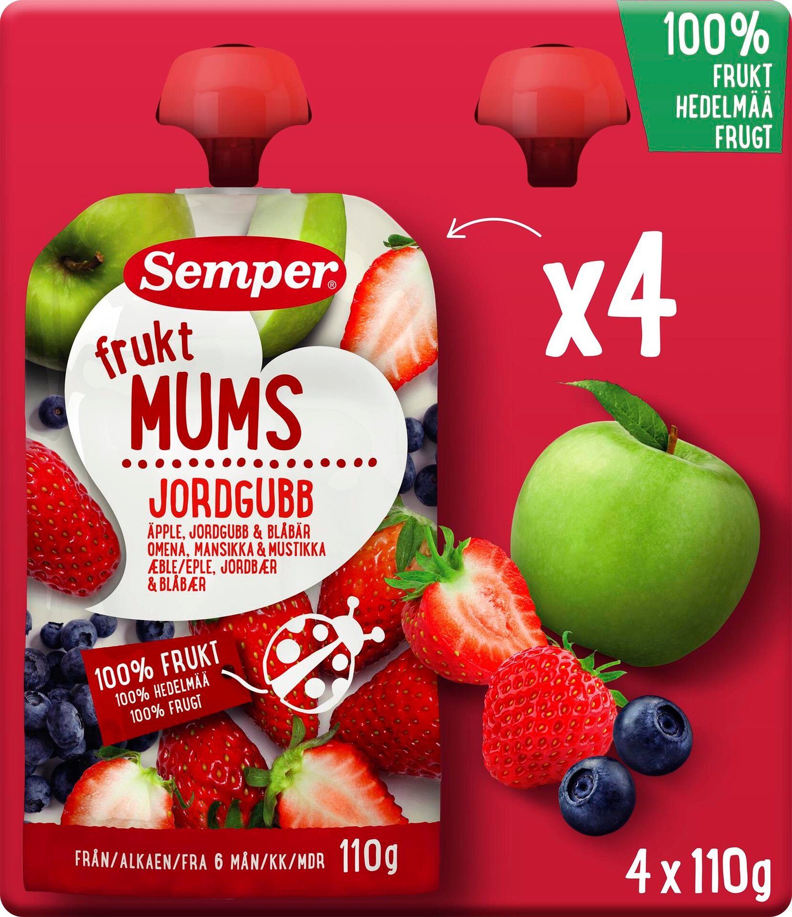 Semper Fruktmums Jordgubb 6 månader 4-pack