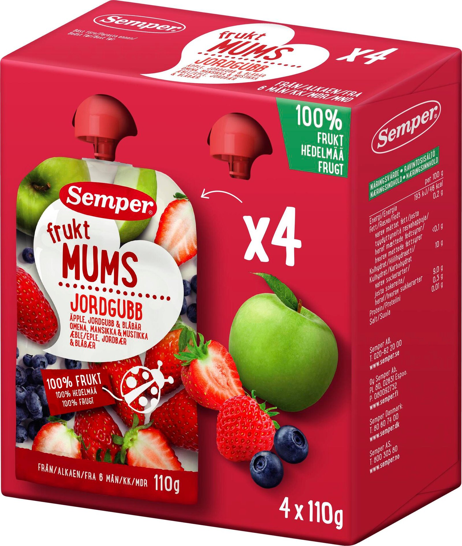 Semper Fruktmums Jordgubb 6 månader 4-pack