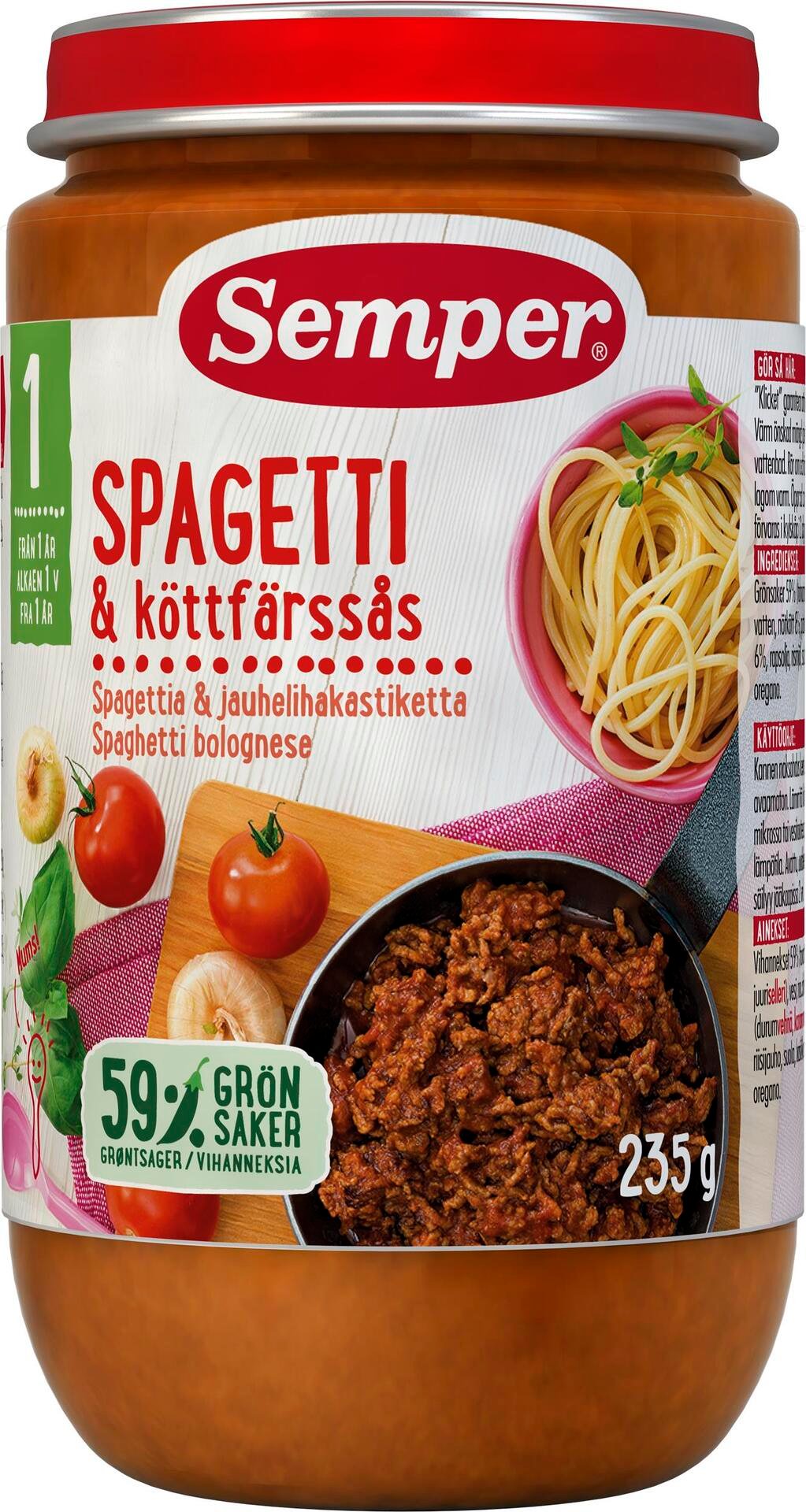 Semper Spagetti och köttfärssås från 1 år