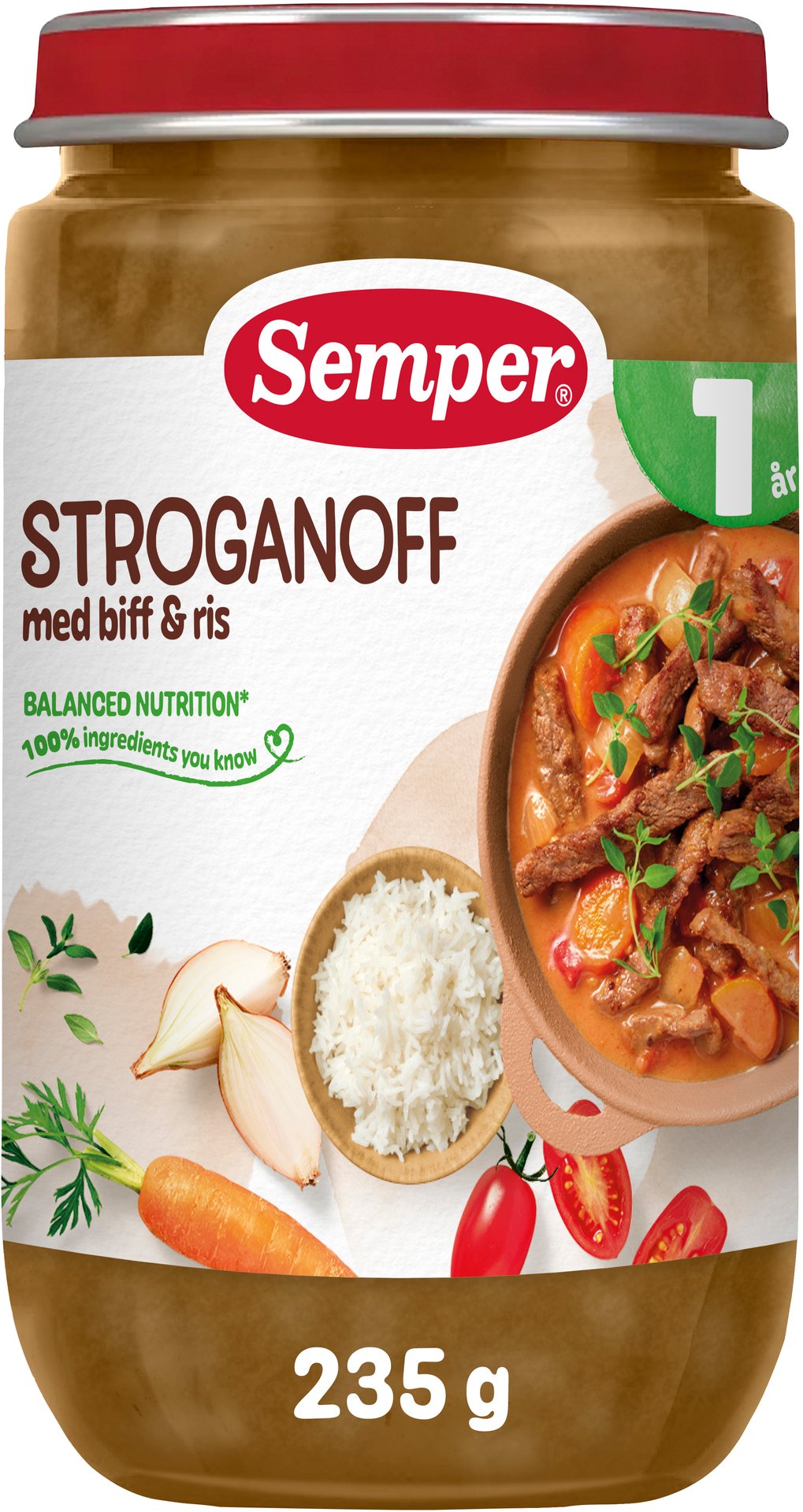 Semper Stroganoff med biff och ris från 1 år