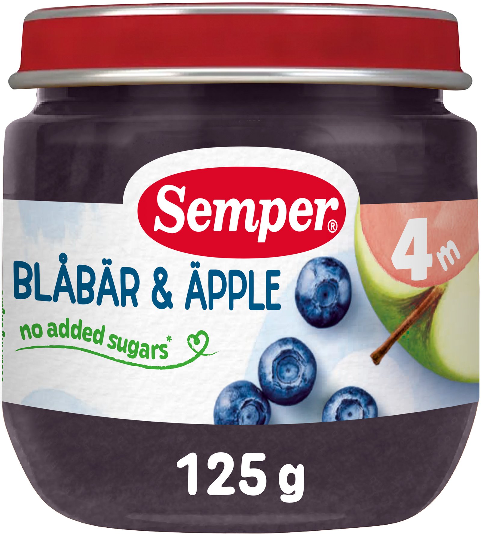Semper Blåbär & Äpple 4 månader 125 g