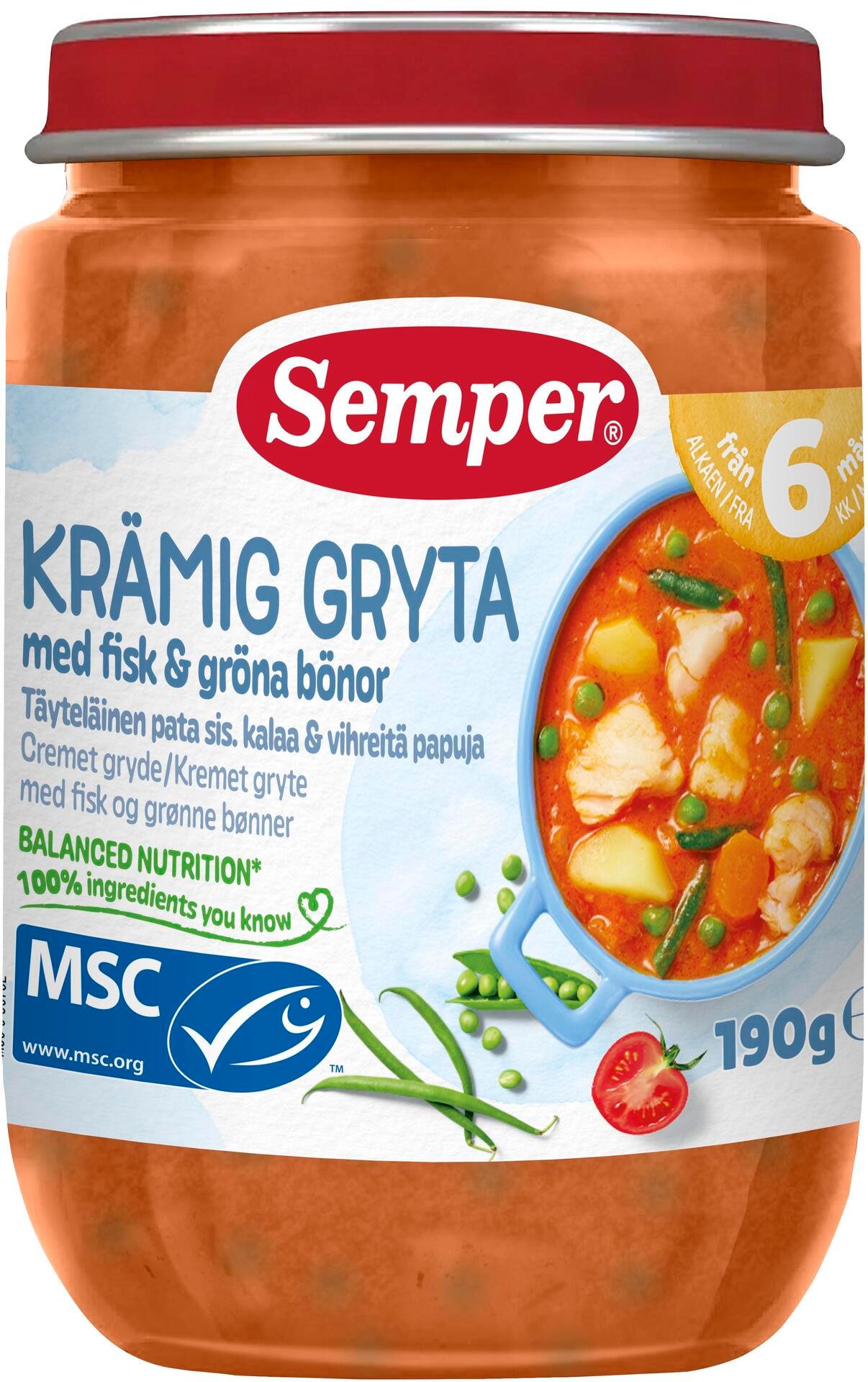 Semper Krämig Gryta Med Fisk & Gröna Bönor Från 6 månader