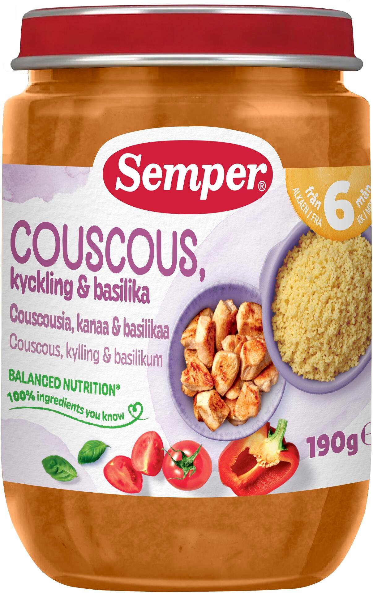 Semper Couscous Kyckling Basilika 6 månader 190 g