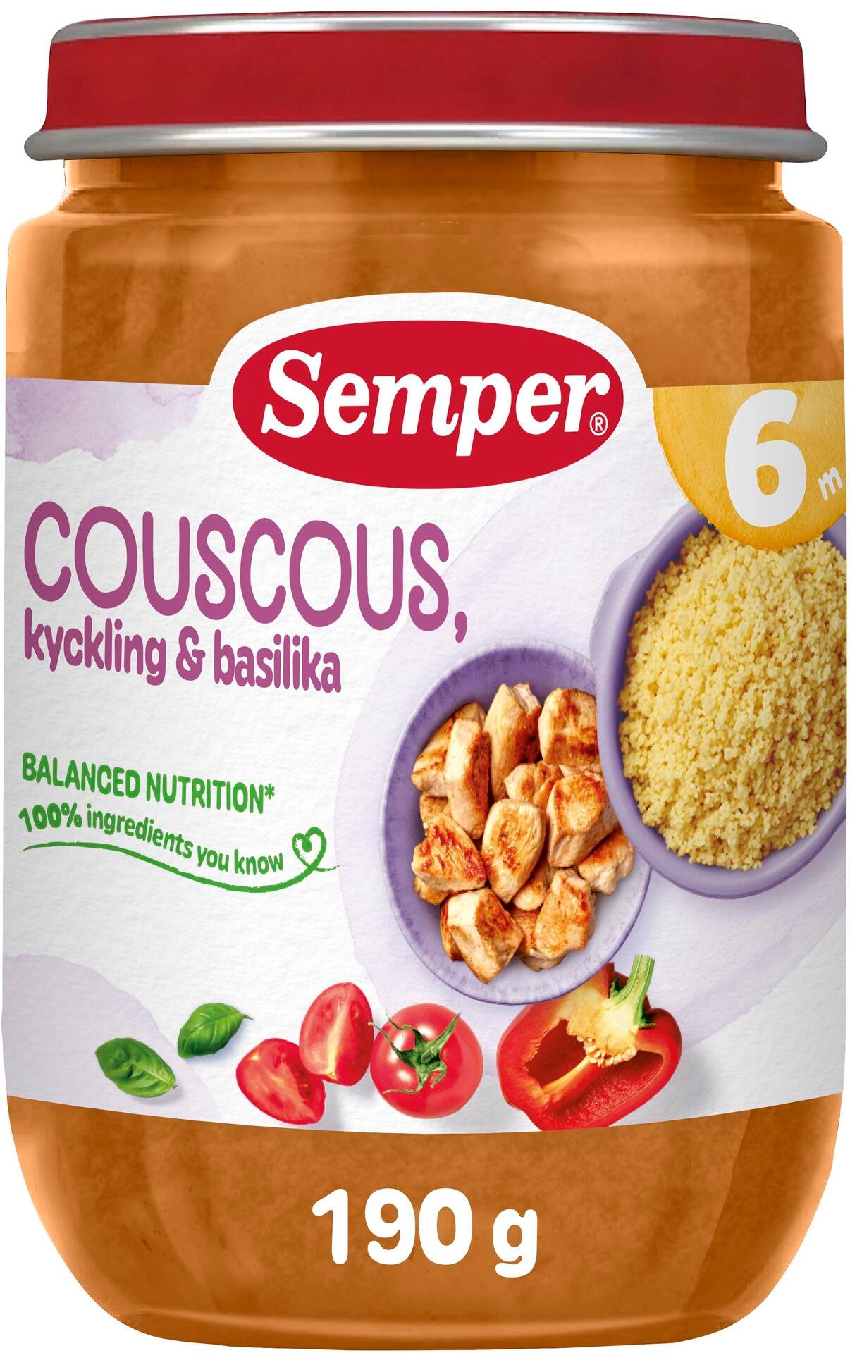 Semper Couscous Kyckling Basilika 6 månader 190 g