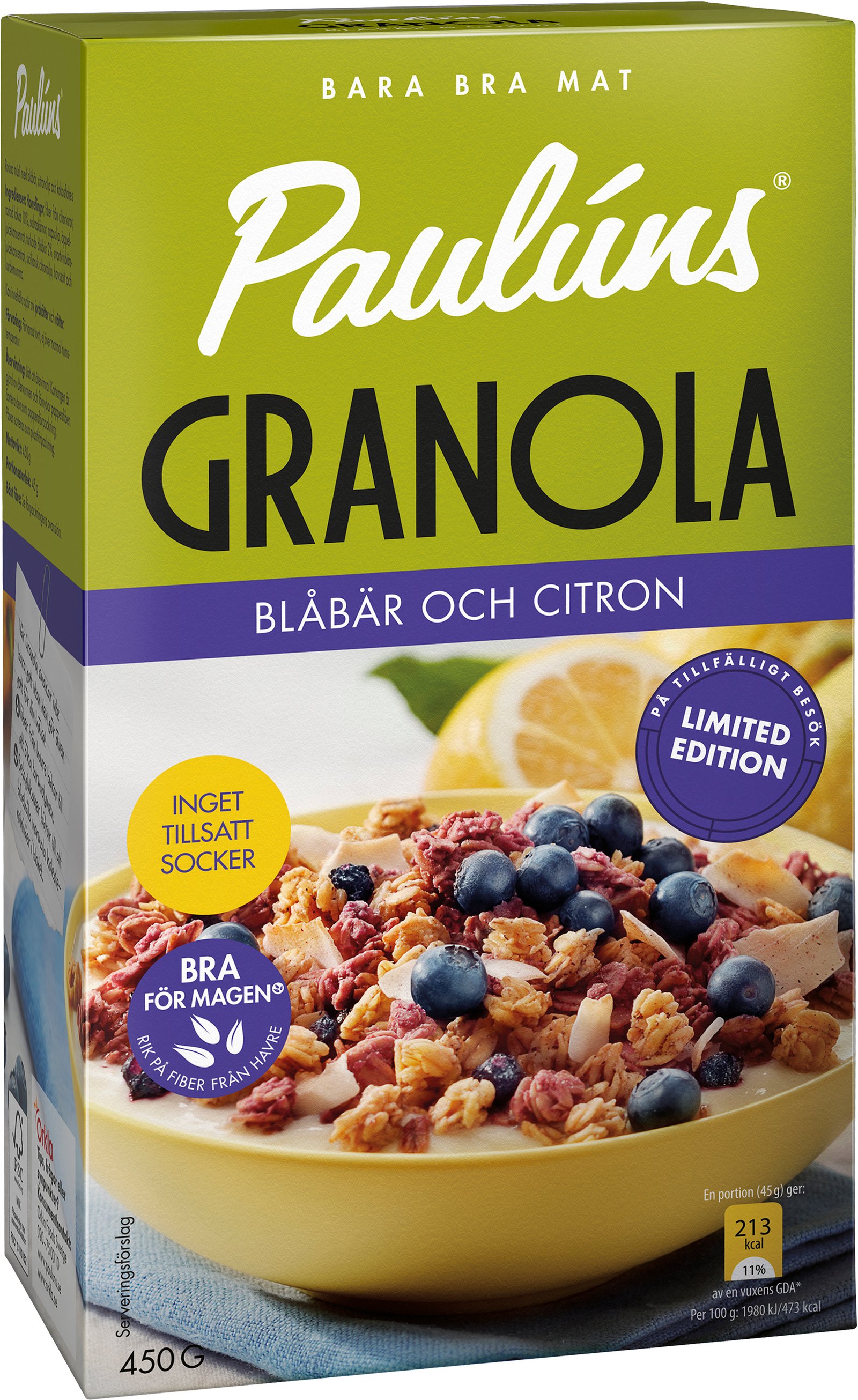 Paulúns Granola Blåbär & Citron 450 g