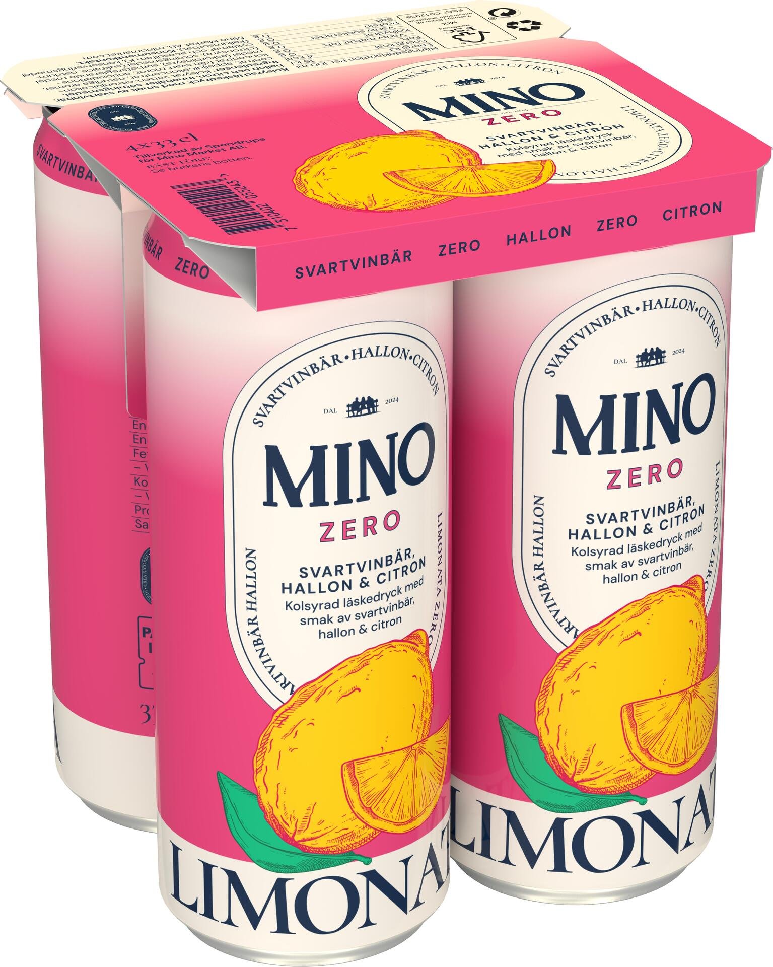 MINO Limonata Svartvinbär, Hallon & Citron Zero 4x33 cl