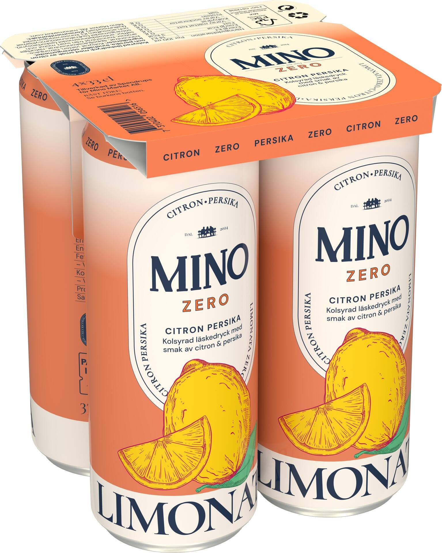 MINO Limonata Citron & Persika Zero 4x33 cl