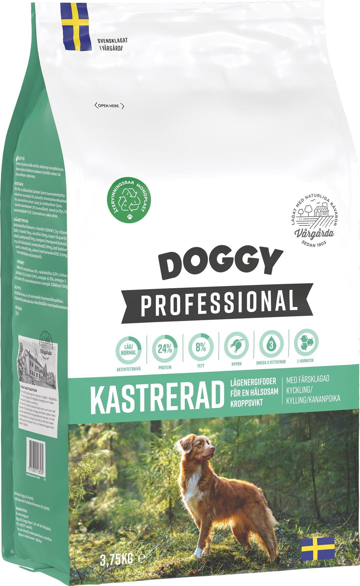 Doggy Professional Kastrerad Lågenergifoder 3,75 kg