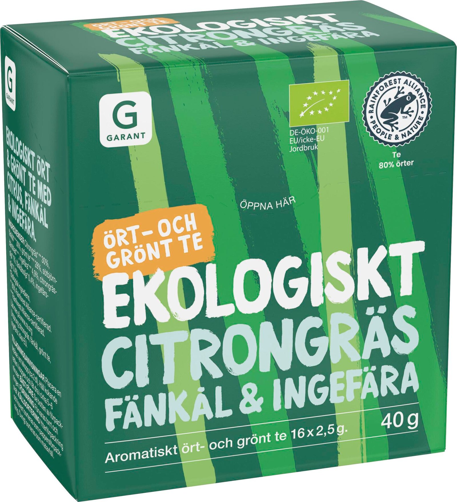 Garant Ört- och Grönt Te Citrongräs Fänkål & Ingefära Eko 16 st