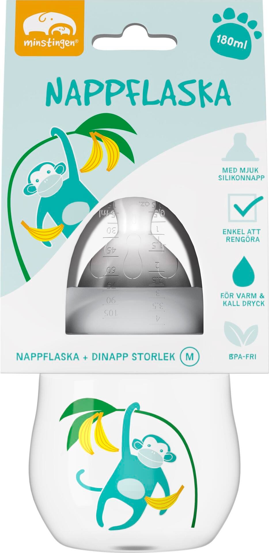 Minstingen Nappflaska Apa 180ml