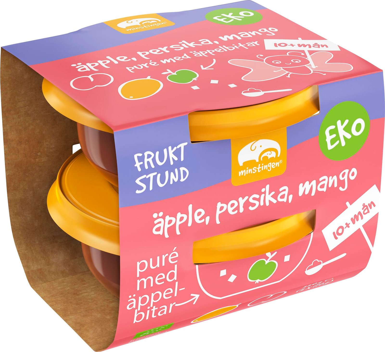 Minstingen Barnmat Äpple Persika Mango 10+ månader 2 st