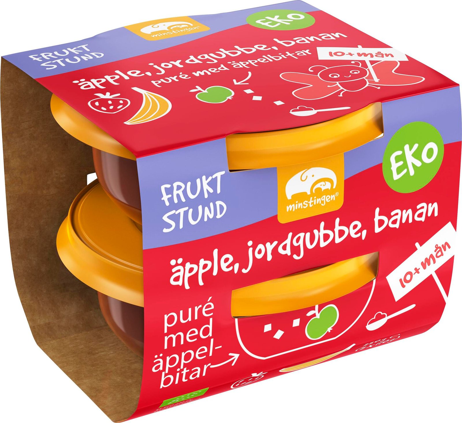 Ministingen Barnmat Äpple Jordgubb Banan 10+ månader 2 st