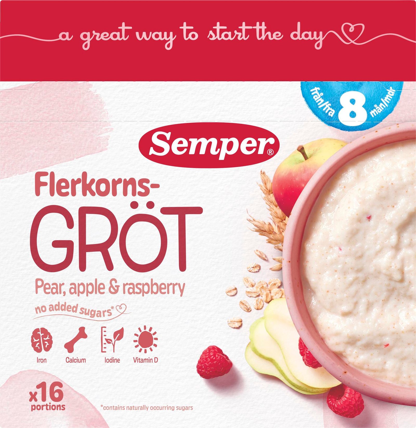 Semper Flerkornsgröt Päron/Äpple/Hallon från 8 månader