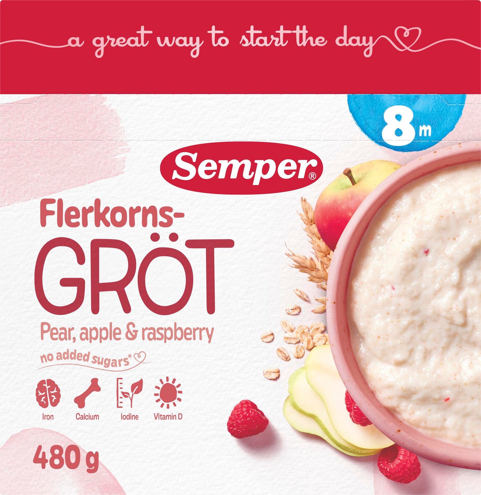 Semper Flerkornsgröt Päron/Äpple/Hallon från 8 månader