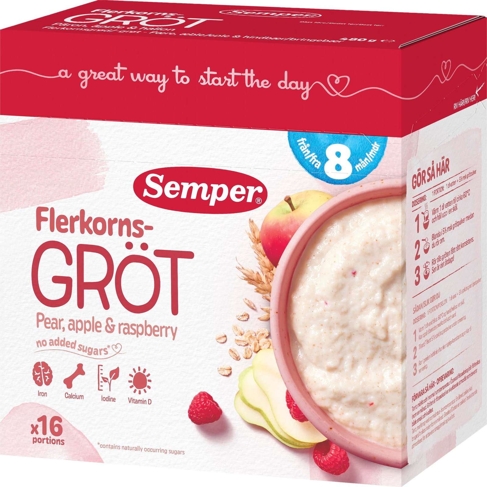 Semper Flerkornsgröt Päron/Äpple/Hallon från 8 månader