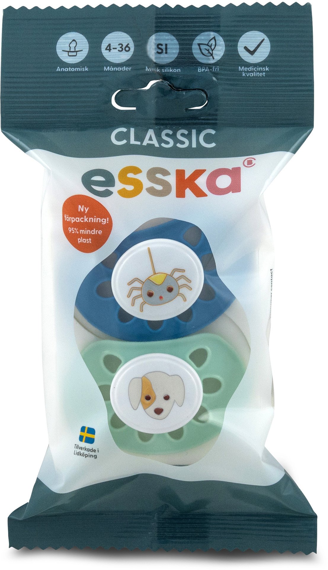 esska Classic Nappar 4-36M Silikon 2 st - Olika färger och motiv