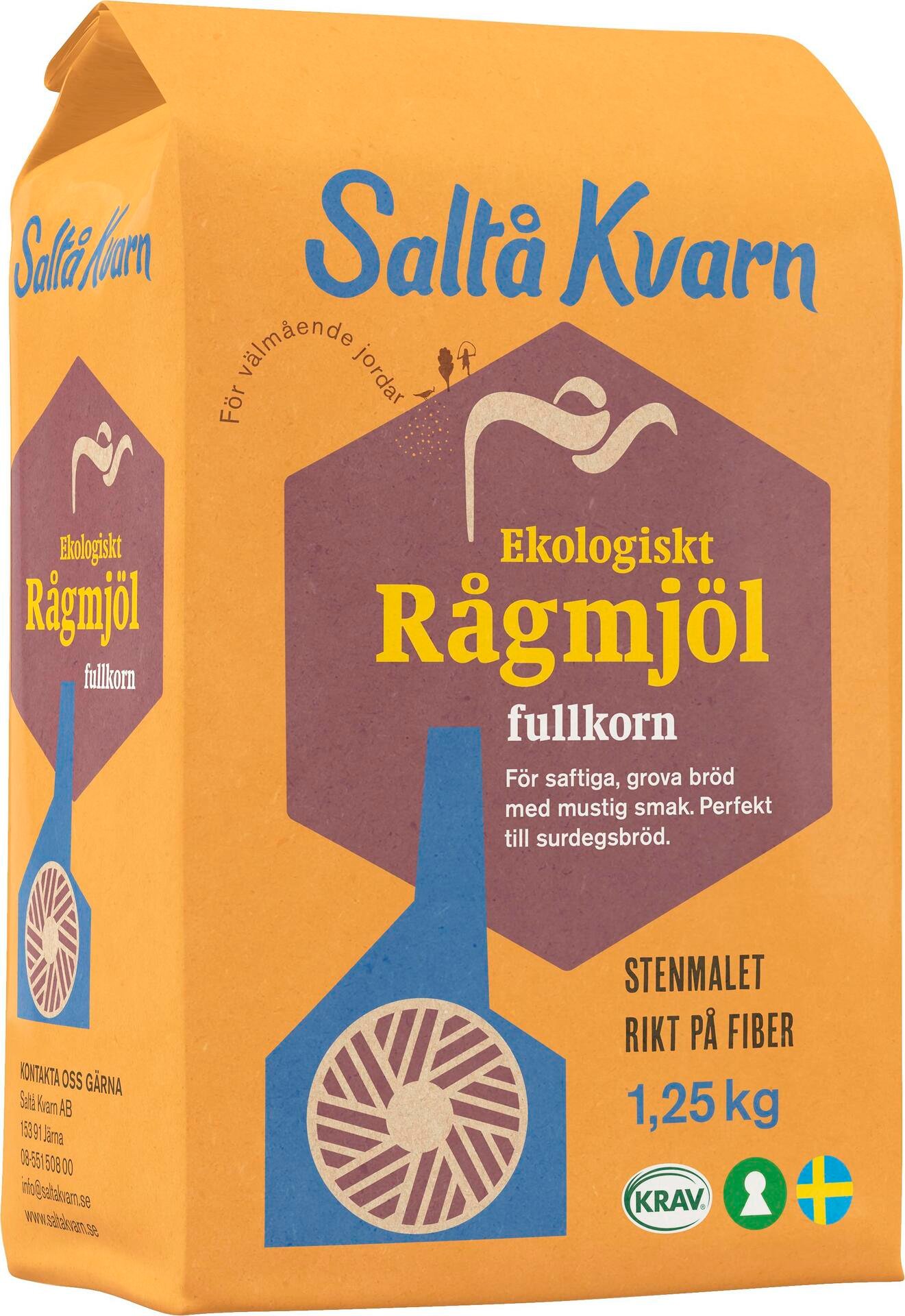 Saltå Kvarn Ekologiskt fullkornsmjöl av råg 1,25 kg KRAV