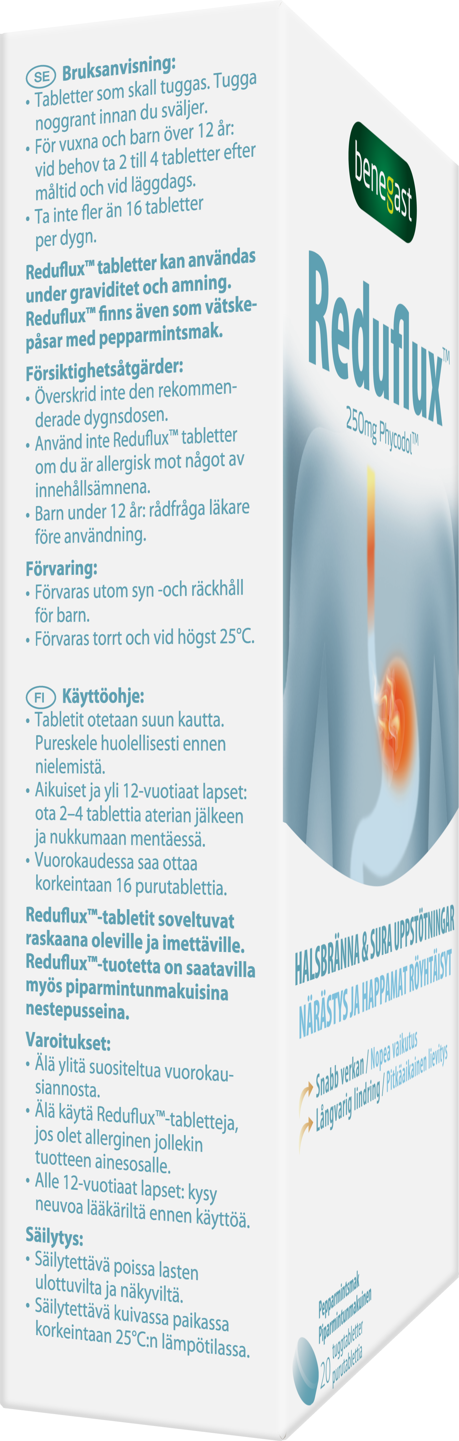 Benegast Reduflux Peppermint Mot Sura Uppstötningar 20 tuggtabletter
