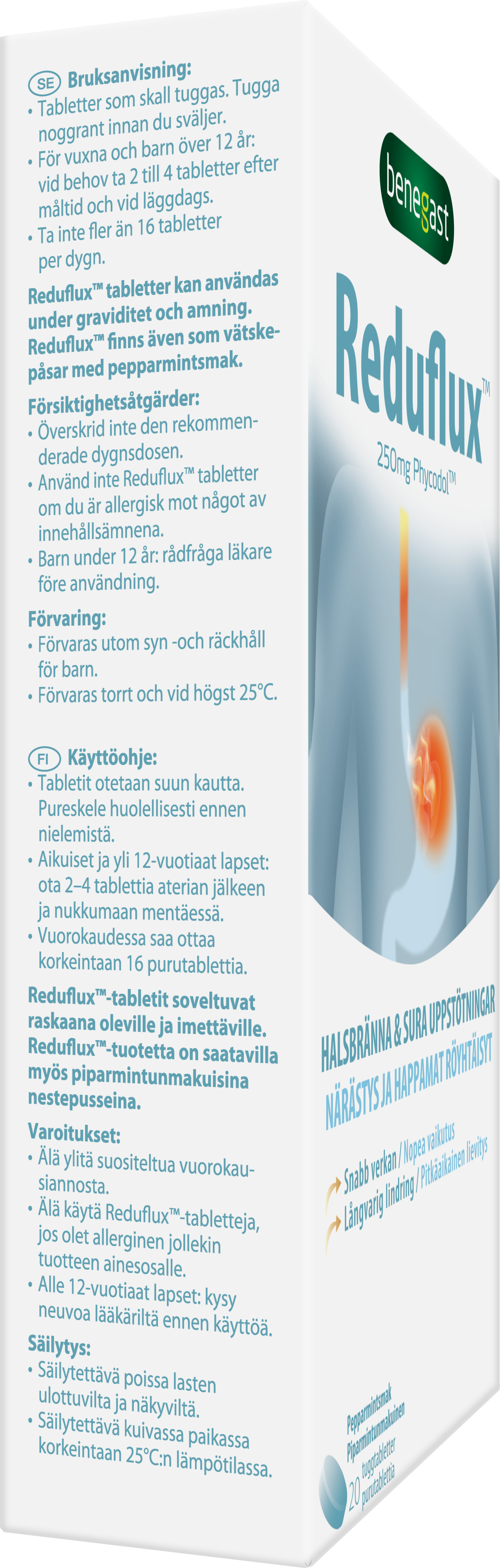 Benegast Reduflux Peppermint Mot Sura Uppstötningar 20 tuggtabletter