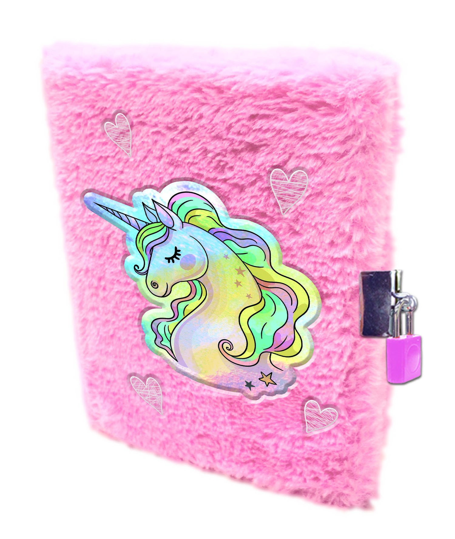 Suntoy Anteckningsbok A5 Plysch Med Lås Unicorn Rosa 1 st