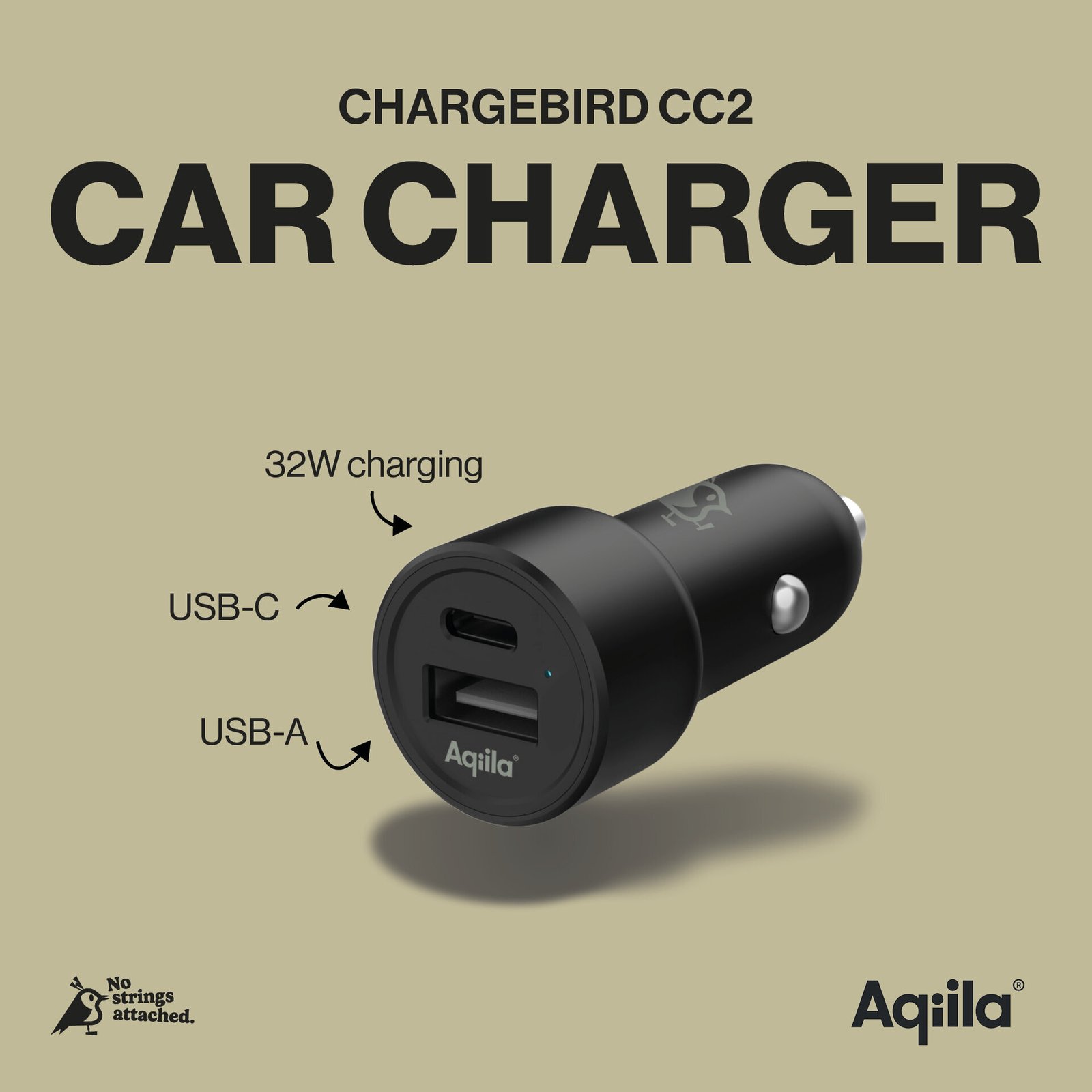 Aqiila Chargebird CC2 Billaddare USB-C + USB-A