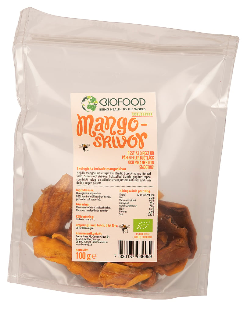 Biofood Torkade Mangoskivor Osötade Ekologiska 100 g