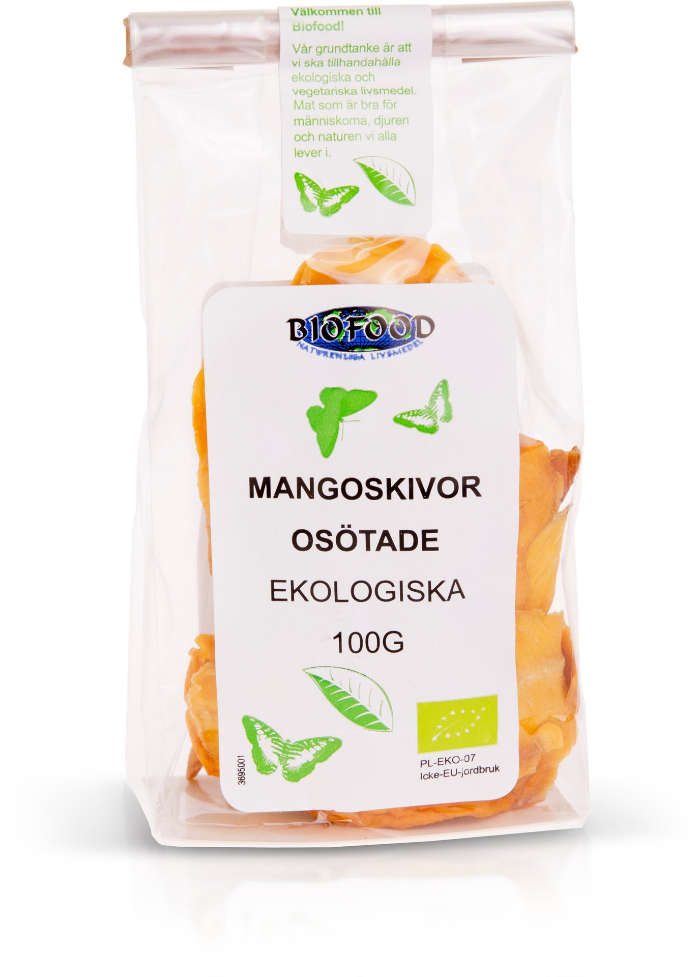Biofood Torkade Mangoskivor Osötade Ekologiska 100 g
