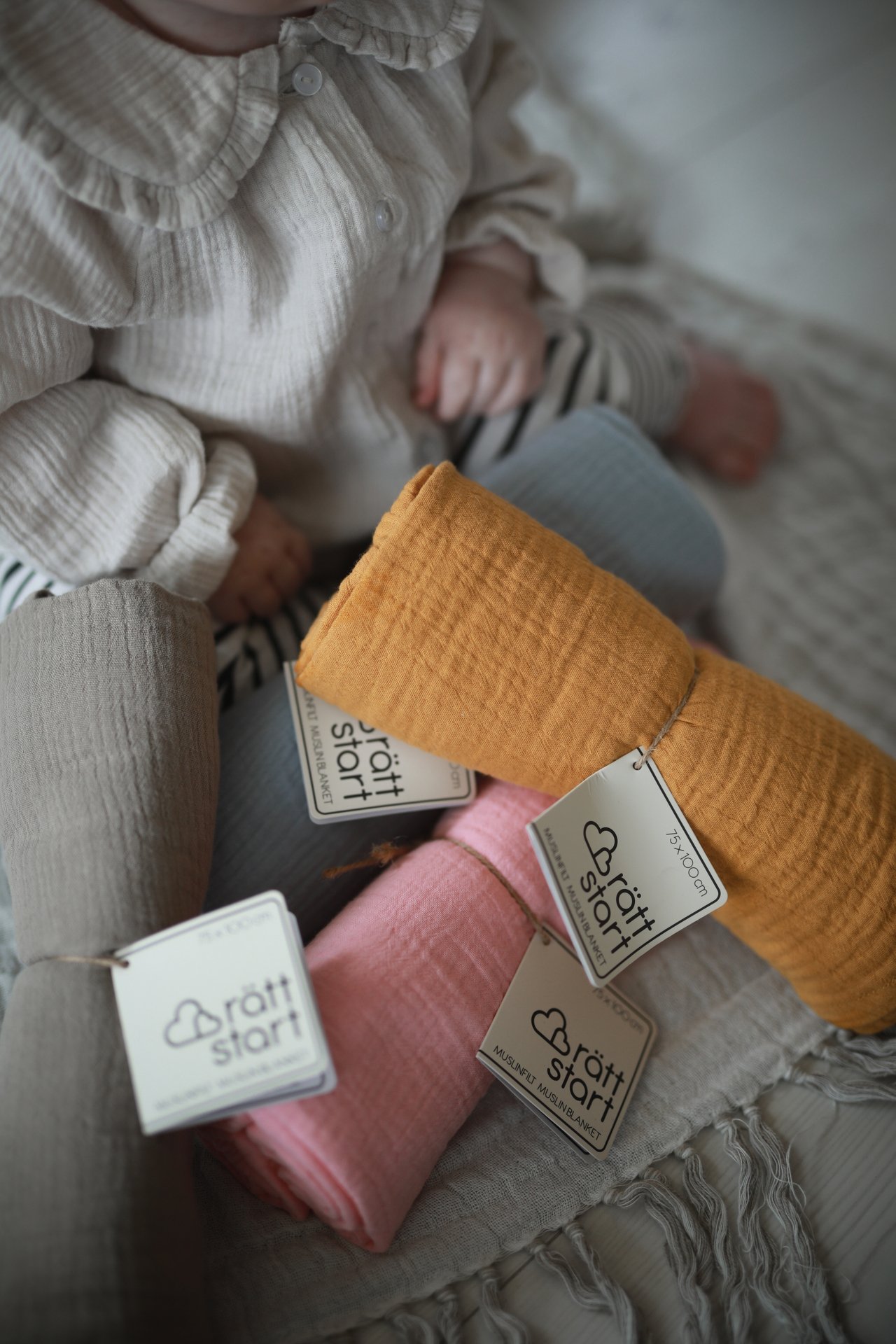 Rätt Start Rätt Start Muslinfiltar Beige, Gul & Rosa 3-pack